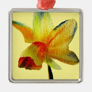 Gele Daffodil waterverf art Spring Flower Metalen Ornament