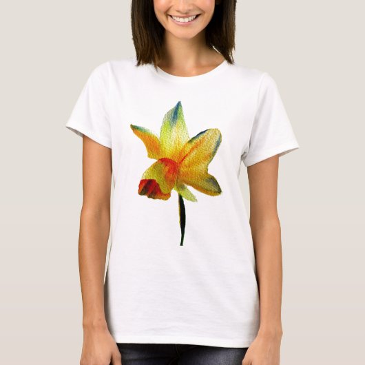 Gele Daffodil waterverf art Spring Flower T-shirt (Voorkant)
