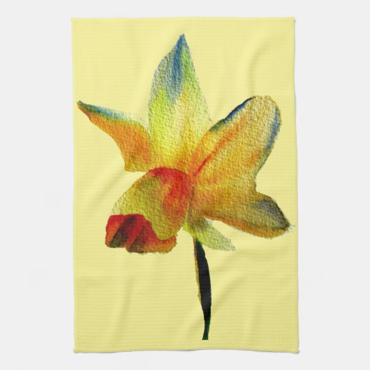 Gele Daffodil waterverf art Spring Flower Theedoek (Verticaal)