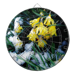 Gele Daffodils bloemen in de sneeuw Dartbord