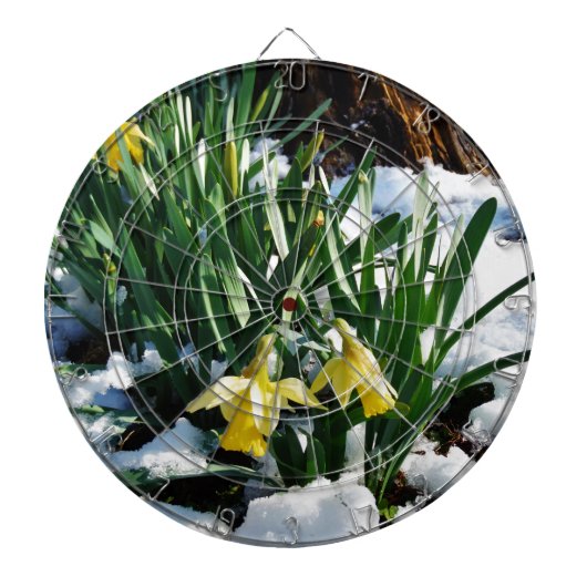 Gele Daffodils bloemen in de sneeuw Dartbord (Voorkant)