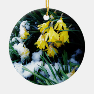 Gele Daffodils bloemen in de sneeuw Keramisch Ornament