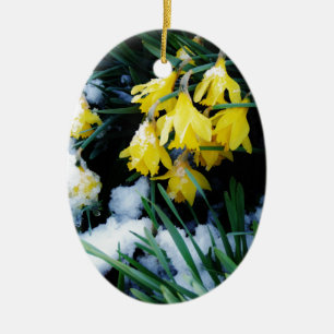 Gele Daffodils bloemen in de sneeuw Keramisch Ornament
