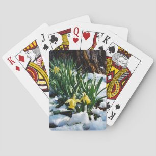 Gele Daffodils bloemen in de sneeuw Pokerkaarten