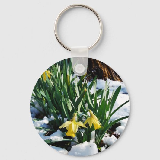 Gele Daffodils bloemen in de sneeuw Sleutelhanger (Voorkant)