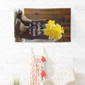 Gele Daffodils en Cowboy Boots Westerne bruiloft Spandoek (Insitu)