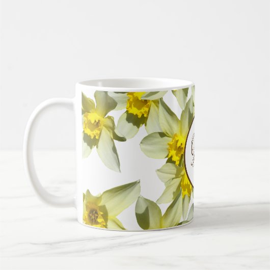Gele daffodils Monogram mok (Links)
