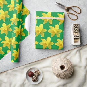 Gele Daffodils op Groene Bloemen Cadeaupapier
