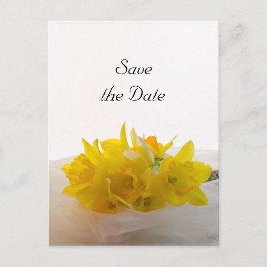 Gele Daffodils op het witte huwelijk sparen de Dat Aankondigingskaart (Voorkant)