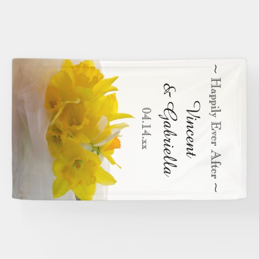 Gele Daffodils op White Spring Wedding Spandoek (Horizontaal)