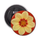 Gele Dahlia op de Rode Floral Button Flesopener (Voorkant)