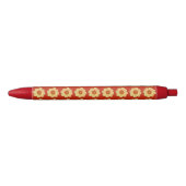 Gele Dahlia op Red Floral Pattern Zwarte Inkt Pen (Voorkant)