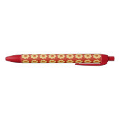 Gele Dahlia op Red Floral Pattern Zwarte Inkt Pen (Bodem)