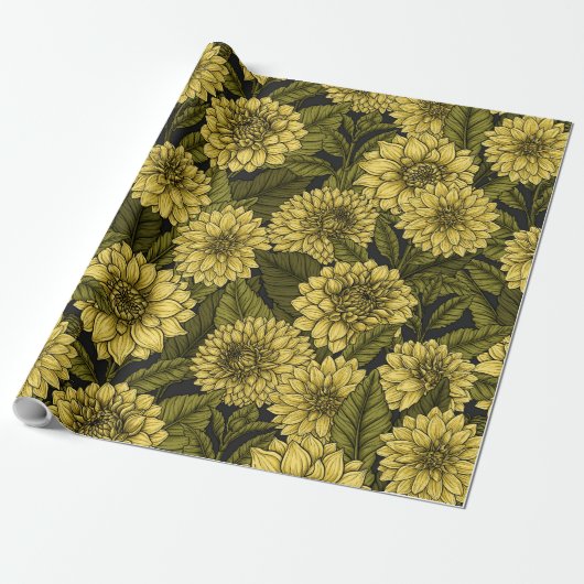 Gele Dahlia-tuin Cadeaupapier (Uitgerold)