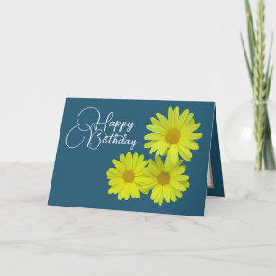 Gele Daisies Blue Background Happy Birthday Kaart