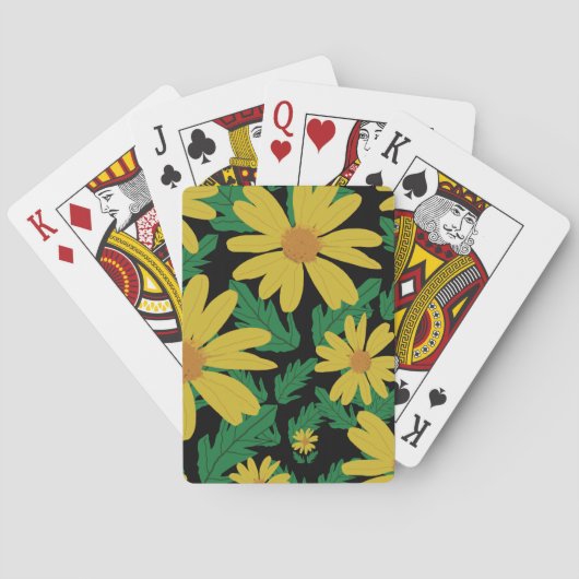 Gele daisy-bloemen met groene bladeren die ca. pokerkaarten (Achterkant)