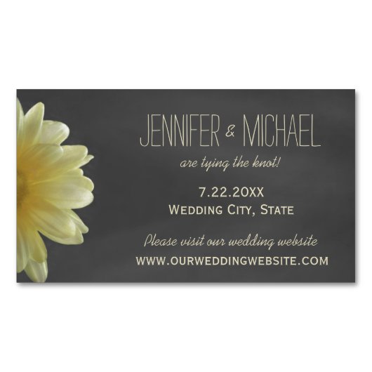 Gele Daisy Chalkboard Rustic Save The Date Visitekaartje Magneet (Voorkant)