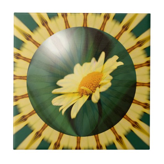 Gele Daisy Floral Abstracte Art Tile Tegeltje (Voorkant)