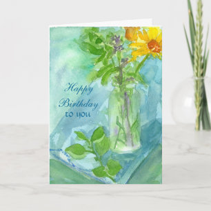 Gele Daisy Flower Bouquet Happy Birthday aan u Kaart