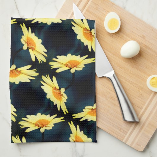 Gele Daisy Flower Close Up Pattern Theedoek (Quarter Fold)