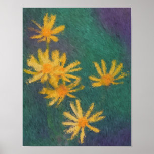 Gele Daisy Flowers Impressionist Foto schilderen Poster