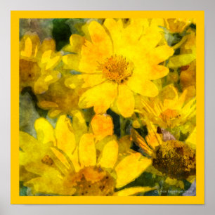 Gele Daisy Flowers Waterverf Kijk Poster