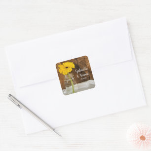Gele Daisy in Mason Jar Country Weddenschap Vierkante Sticker