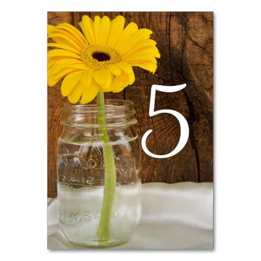 Gele Daisy in Mason Jar Wedding Table Numbers Kaart (Achterkant)