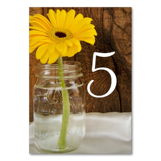 Gele Daisy in Mason Jar Wedding Table Numbers Kaart (Voorkant)