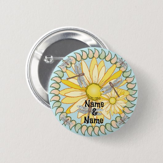 Gele Daisy pin-knop Ronde Button 5,7 Cm (Voorkant /achterkant)