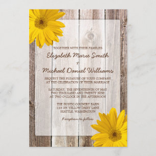 Gele Daisy Rustic Barn Wood Wedding Invitations Kaart
