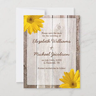 Gele Daisy Schuur Houten Save the Date Aankondigin