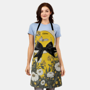 Gele Daisy Vlinder Weide Zwarte Strik Schort