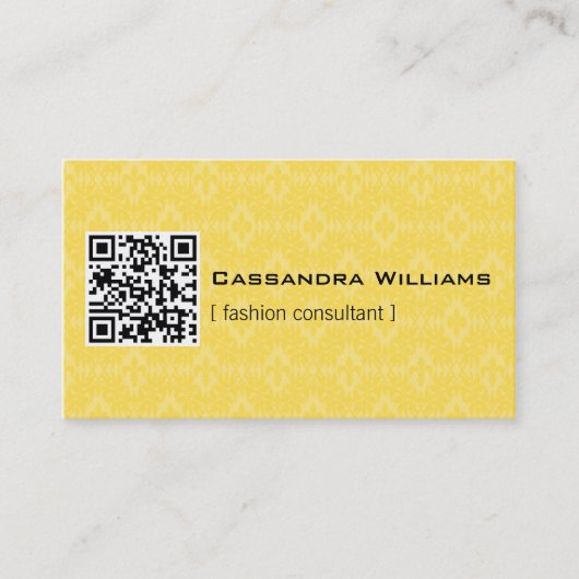 Gele Damask QR CODE Visitekaartjes (Voorkant)