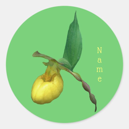 Gele dame Slipper Orchid Flower Personalized Ronde Sticker (Voorkant)