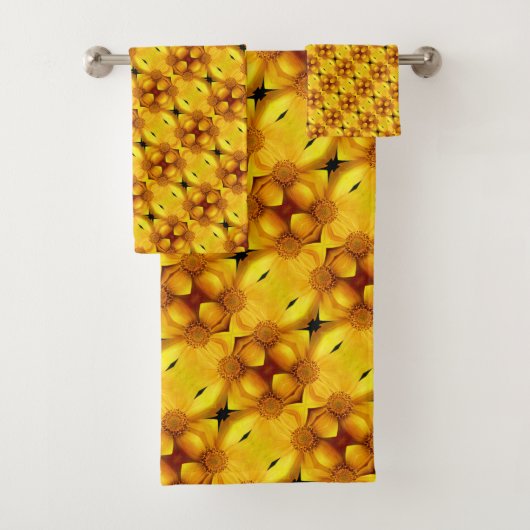 Gele damesbloem en middenpatroon bad handdoek (Insitu)