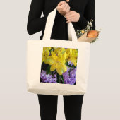 Gele Daylilies & Paarse Lila Bloemen Grote Tote Bag (Voorkant (product))