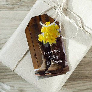 Gele deaffodils Cowboy Boots Wedding Favor Label Cadeaulabel