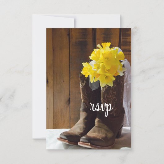 Gele deaffodils Cowboy Boots Westerne bruiloft RSV RSVP Kaartje (Voorkant)
