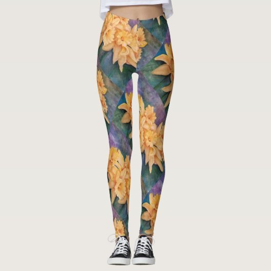 Gele deffodilbloemen in Waterverven Leggings (Voorkant)