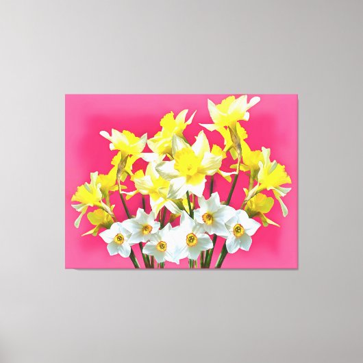 gele deffodils en witte Narcissi viva magenta Canvas Afdruk (Voorkant)