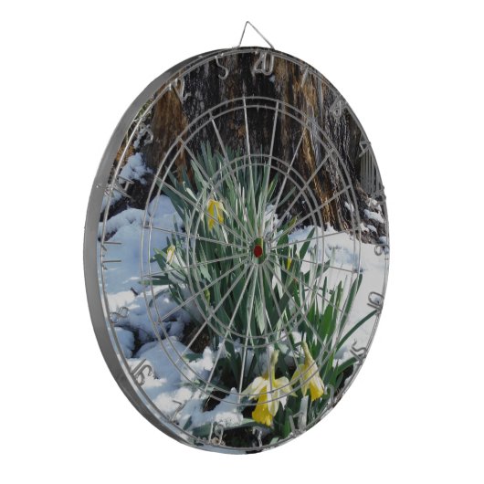 Gele deffodils in de sneeuw dartbord (Voorkant Links)