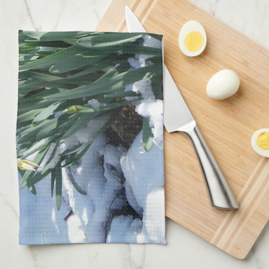 Gele deffodils in de sneeuw theedoek (Quarter Fold)