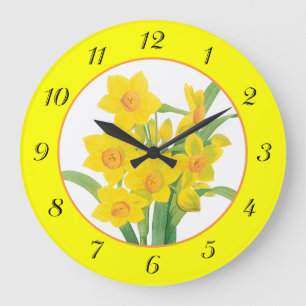 Gele deffodils op de Gele Floral Wall Clock Grote Klok