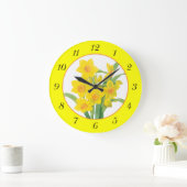 Gele deffodils op de Gele Floral Wall Clock Grote Klok (Huis)