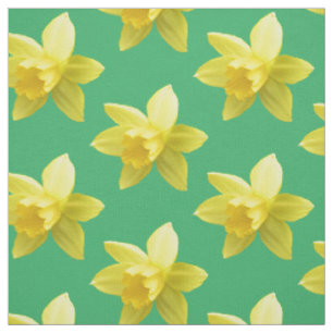 Gele deffodils op Zee Groene Floral Stof