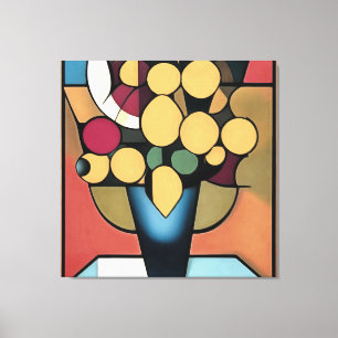 Gele deffodis in een blauwe Vase geometrische stij Canvas Afdruk