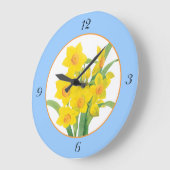 Gele deffodis op Blauwe Floral Clock 4 Nummers Grote Klok (Hoek)