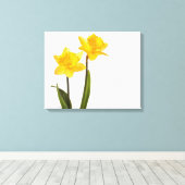 Gele deffodis op wit - Daffodilventilatorblank Canvas Afdruk (Insitu (Houten vloer))