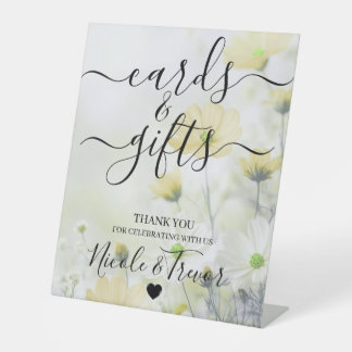 Gele Delicate Bloemen Kaarten & Cadeaus Reclamebord Met Voetstuk